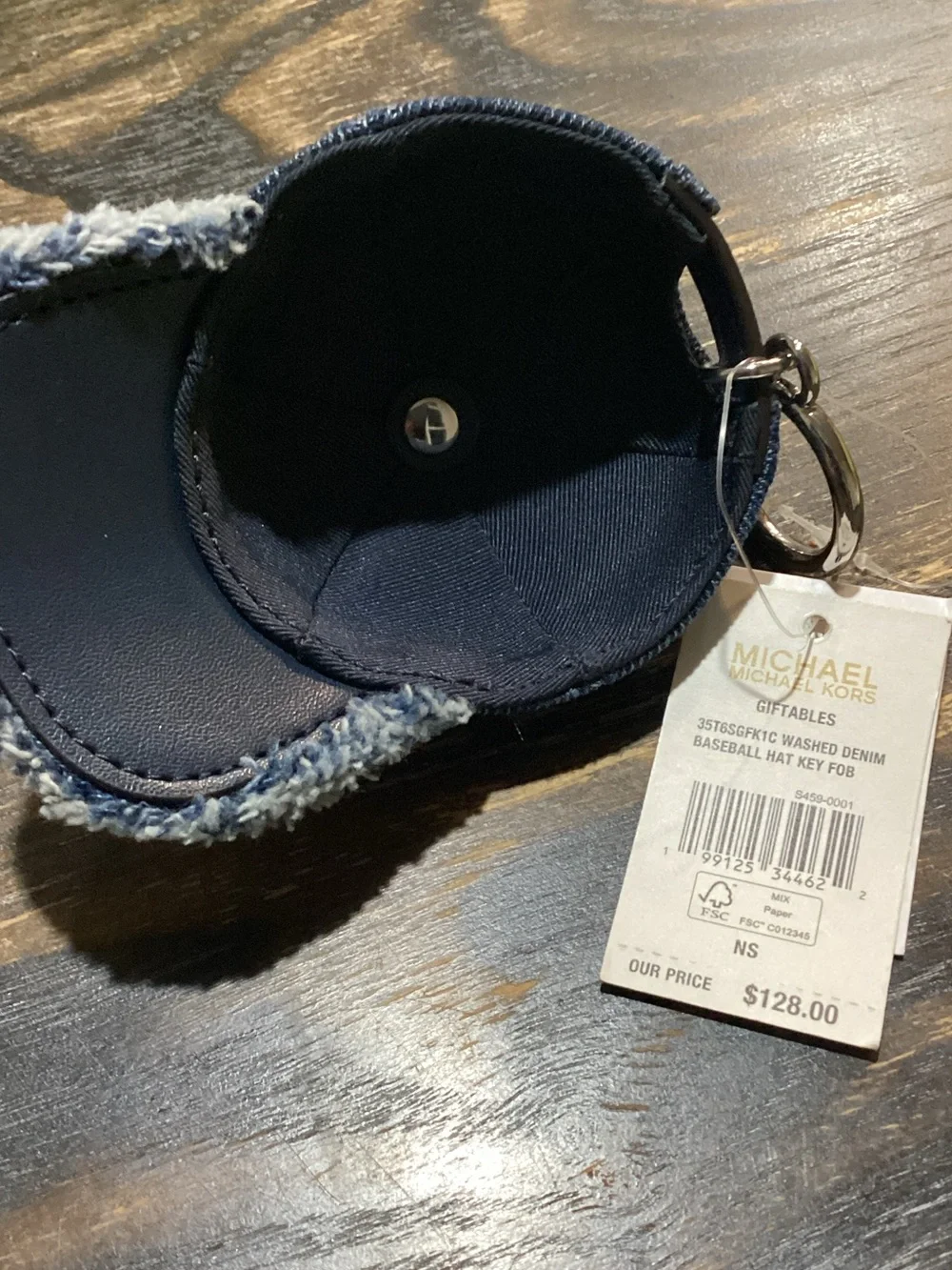Michael Kors Washed Denim Baseball Cap Keyring Bag Charm